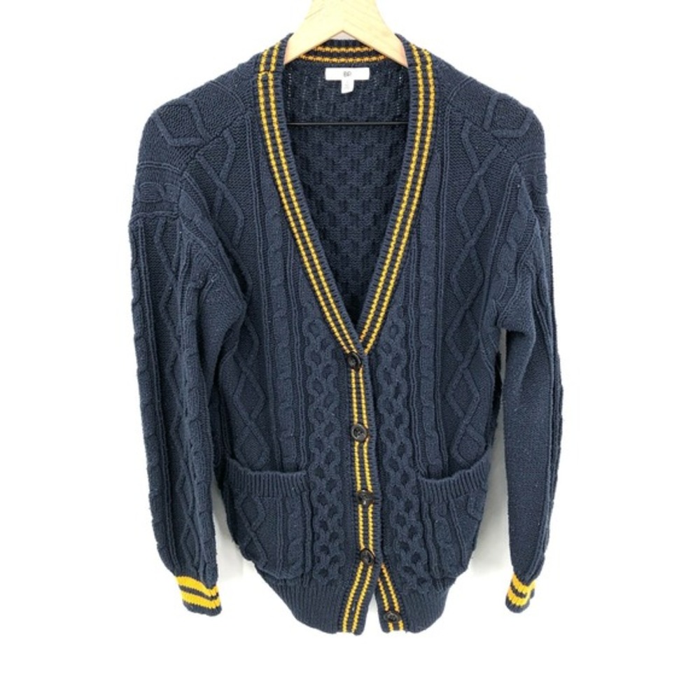 BP V-neck long sleeved school‎ girl cardigan cable knit sweater academia Blue S